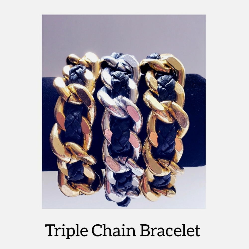 Triple Gold Tone & Silver Tone Chain Bracelet